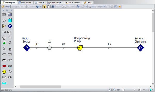 Pipe flow analysis model with a reciprocating pump