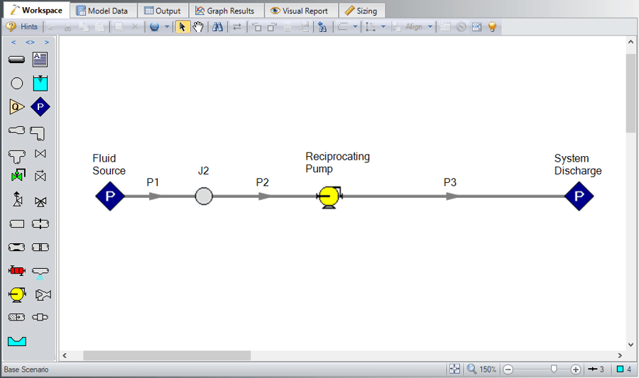 Pipe flow analysis model with a reciprocating pump|Output for AFT ...