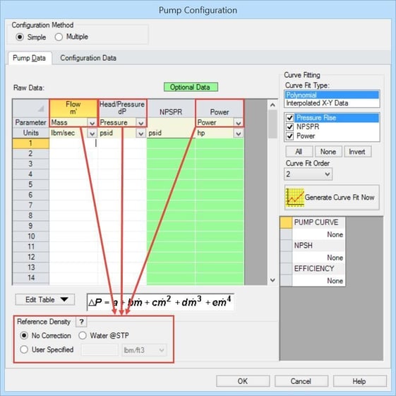 Pump Configuration Window