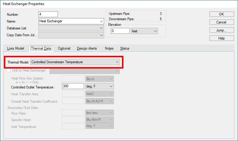 Figure 2: Heat Exchanger Thermal Data tab with a Thermal Model specified as 
