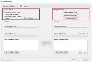 Figure 4 - Edit Database tab in the Database Manager is where you choose the Source Database of where information is being taken from and the Changing Database side is where the information will be sent.