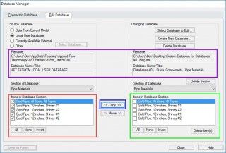Figure 6 - Pipe Material section from the Local User Database copied over to the new external database file.
