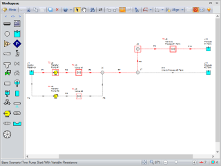 Figure 7 - Pump Startup with Event Transient model with continuous flow path selected for analysis.