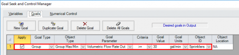 Figure 5 - Spray Nozzle group selected as Group Max/Min goal in order to deliver minimum volumetric flow rate.
