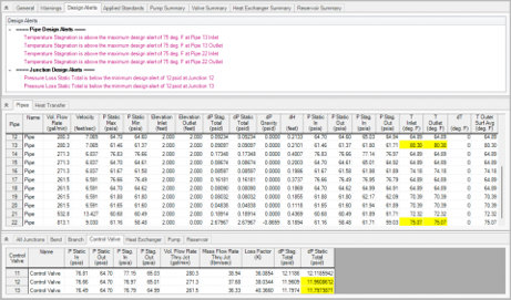 AFT Design Alerts and Highlighted Values