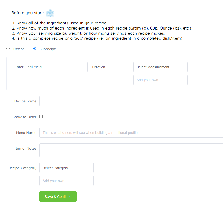 Adding a smaller recipe to apply to your final product recipe and reflect on your nutrition facts panel is simple.