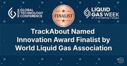 TrackAbout named WLGA Innovation Award Finalist, shown with a bronze Finalist medal and Liquid Gas Week 2026 branding