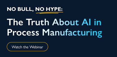 Promotional banner for the Datacor webinar "No Bull, No Hype: The Truth About AI in Process Manufacturing" with a Watch the Webinar button.