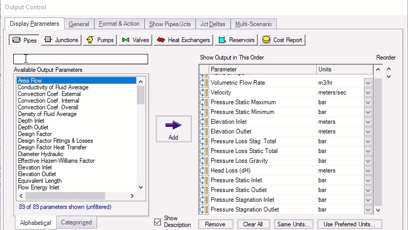 Gif showing using the search bar to filter the output parameters and add a new parameter