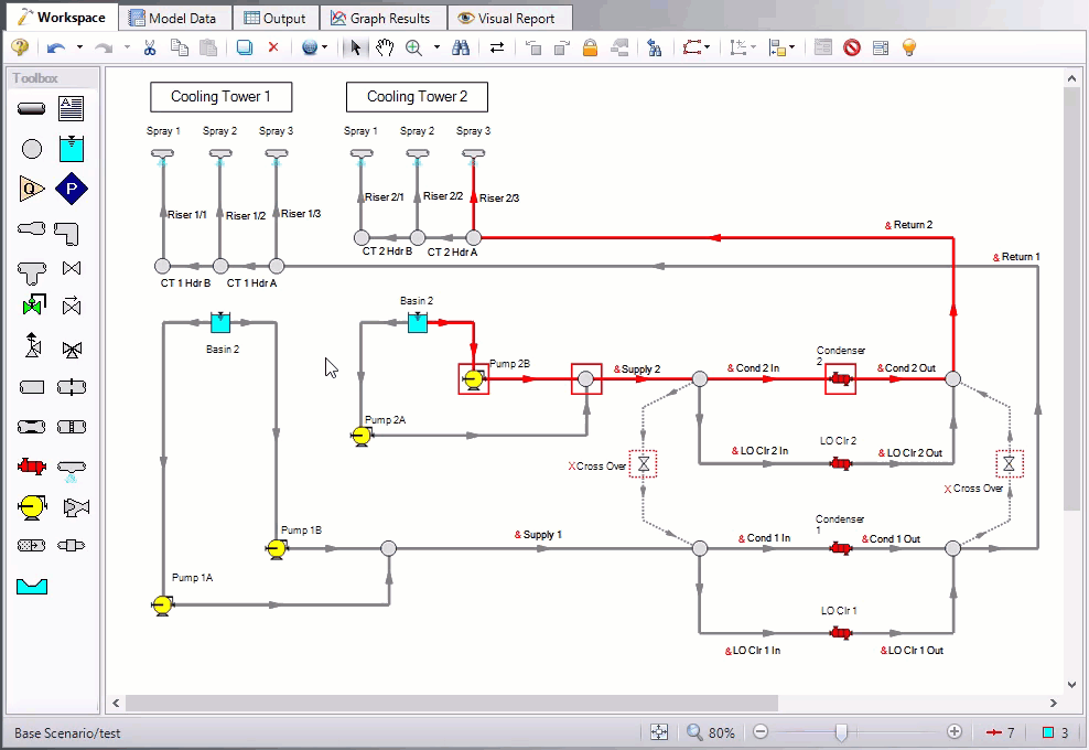 Gif showing how to generate a graph by selecting a flow path in the workspace, then right-clicking and choosing the desired parameter from the Generate Graphs flyout menu