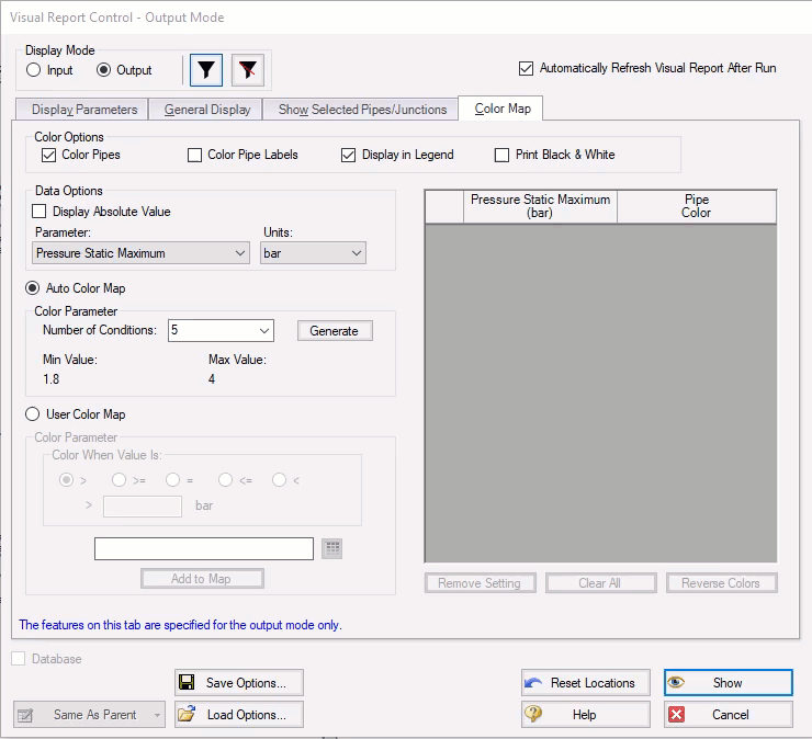 gif showing how to generate an automatic color map in the Visual Report Control window on the Color Map tab