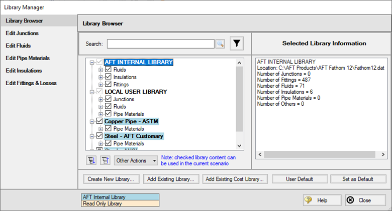 Library Manager window in AFT Fathom 12