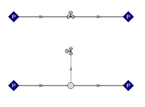 Simplified workspace showing the vacuum breaker valve modeled with two connecting pipes on top and one connecting pipe on the bottom.