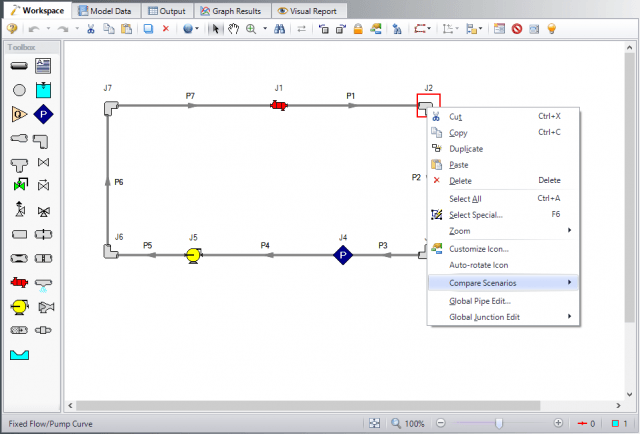 View of the right-click menu allowing users to generate a comparison for a single object across different related scenarios.