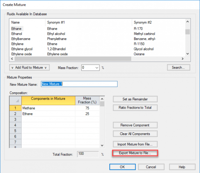 Export Mixture to File for NIST REFPROP Database.