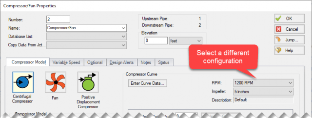 Multiple configurations selection in Compressor/fan junction properties window in AFT Arrow