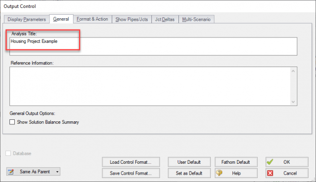 Figure 4: Output Control window showing where a scenario’s Analysis Title can be edited. 