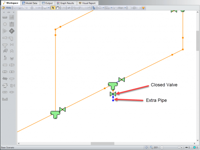PCF Import model preview pointing out a pipe which may be useful to remove.