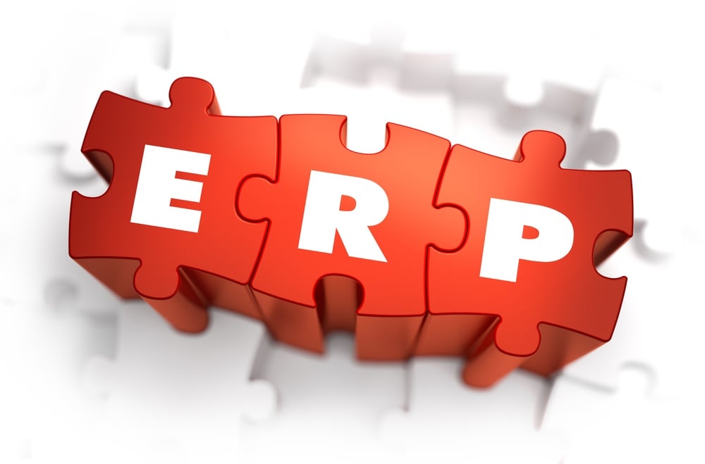 ERP - Enterprise Reesource Planning - Text on Red Puzzles with White Background. 3D Render.-1
